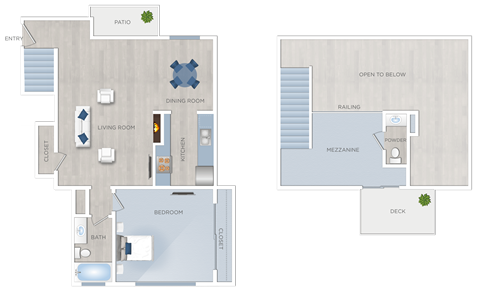 Floor plan for 1 bed, 1 bath, 905 sqft